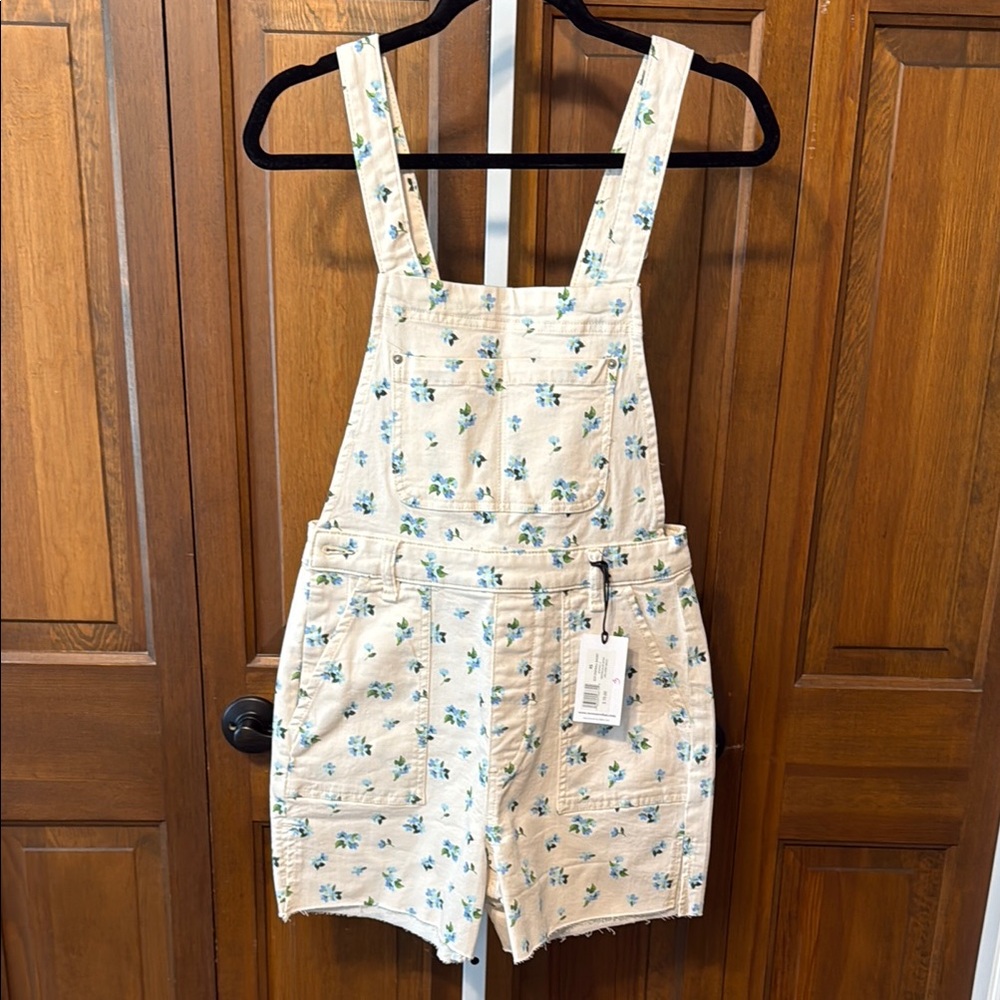 WeWoreWhat Cream Overalls with Blue Floral Print